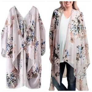 Pink Blush Taupe Lavender Floral Long Kimono Maternity OS Baby Shower Boho Girly